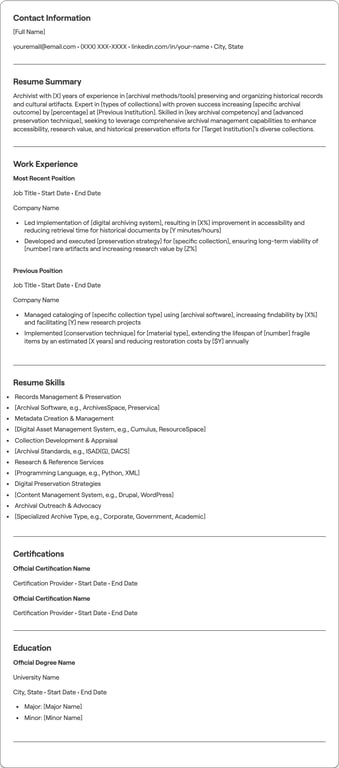Archivist resume preview