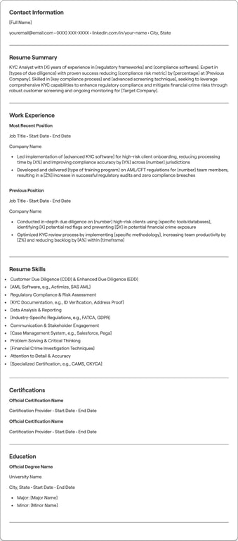 KYC Analyst resume example