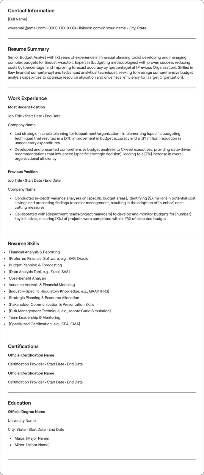 Senior Budget Analyst resume example