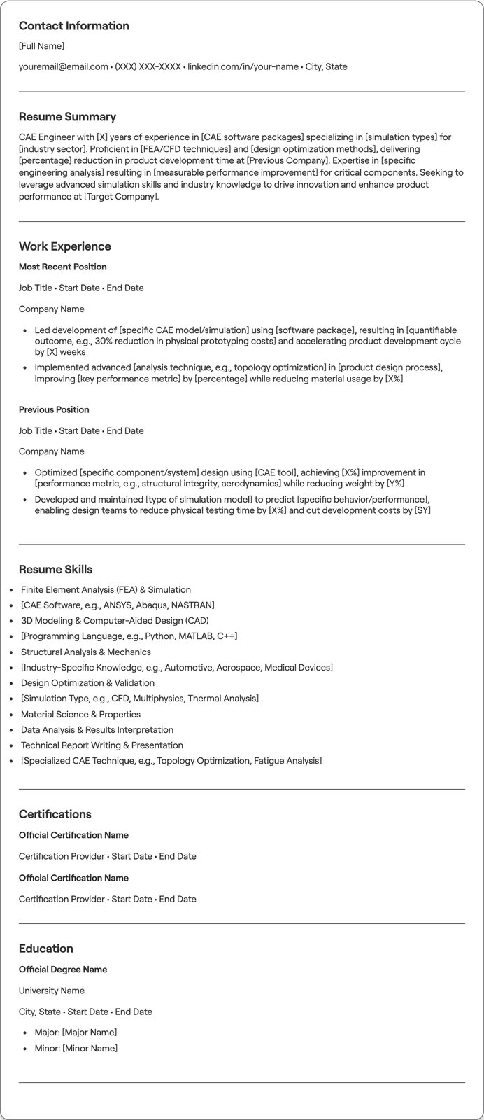 CAE Engineer resume example