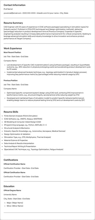 CAE Engineer resume preview