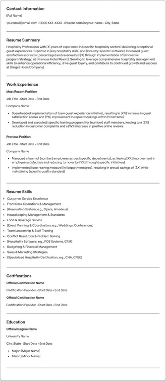 Hospitality resume preview