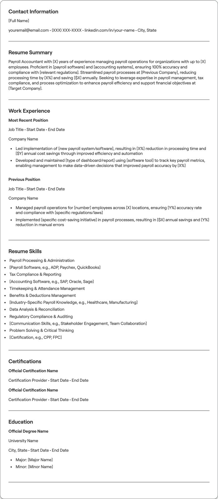 Payroll Accountant resume example