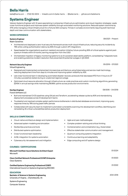 Systems Engineer resume example
