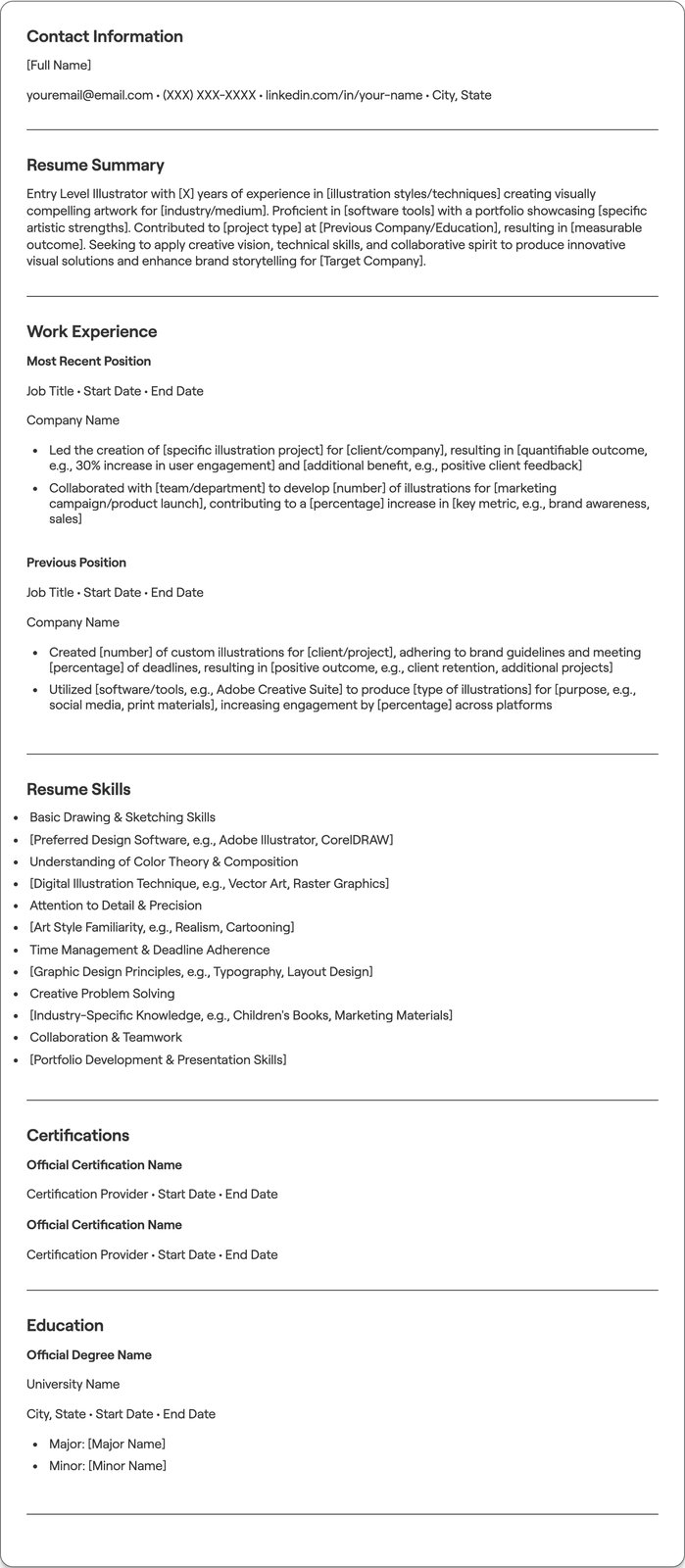Entry Level Illustrator resume example