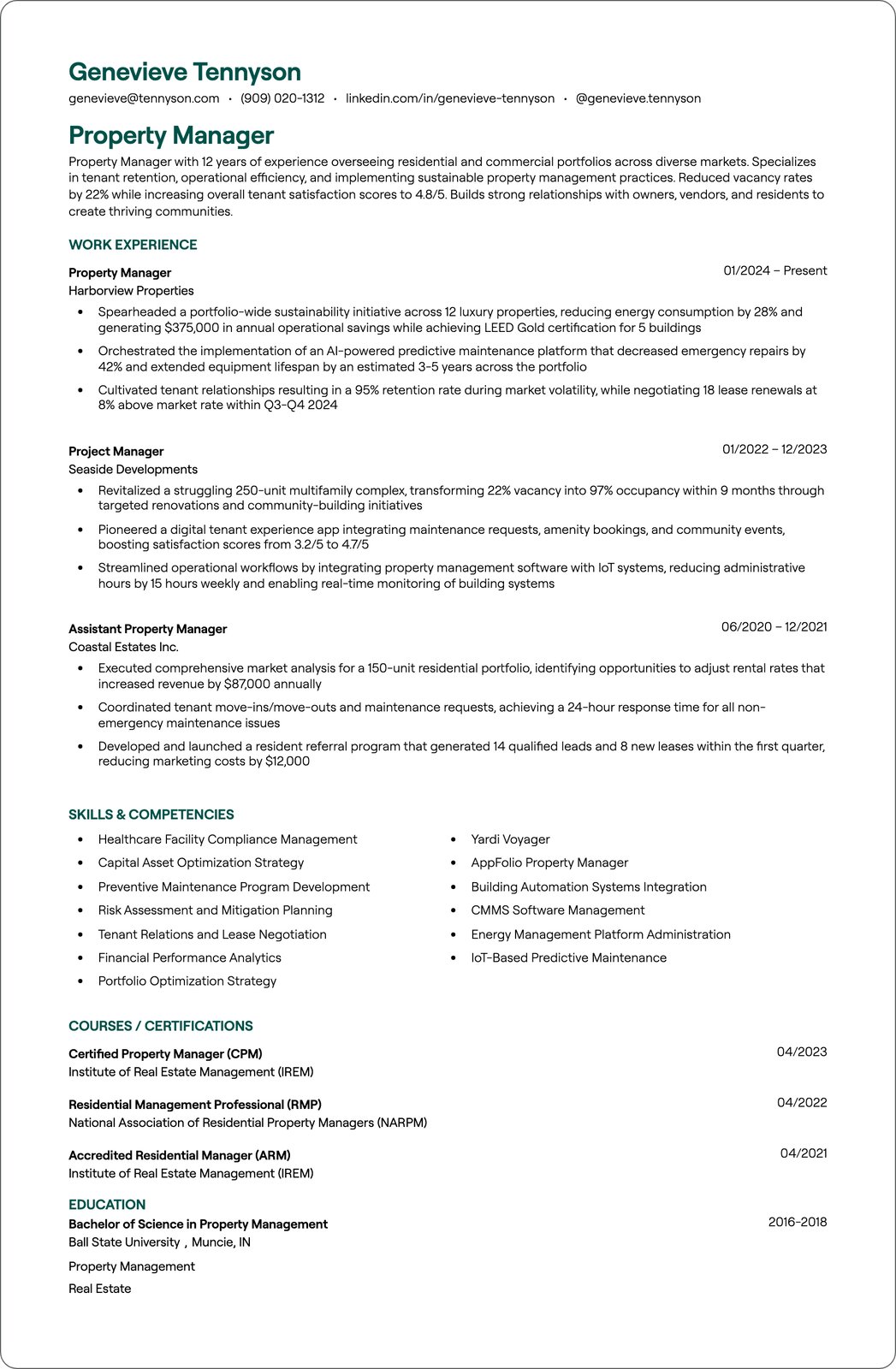 Airbnb Property Manager resume example