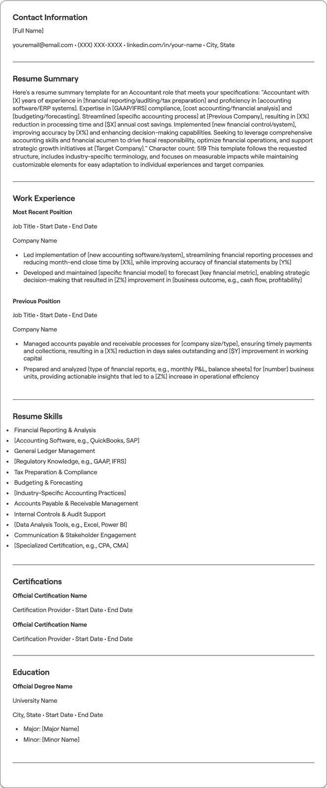 Accountant resume example