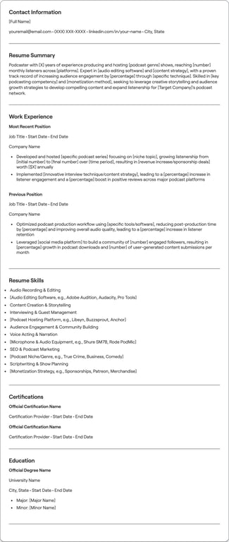 Podcaster resume example
