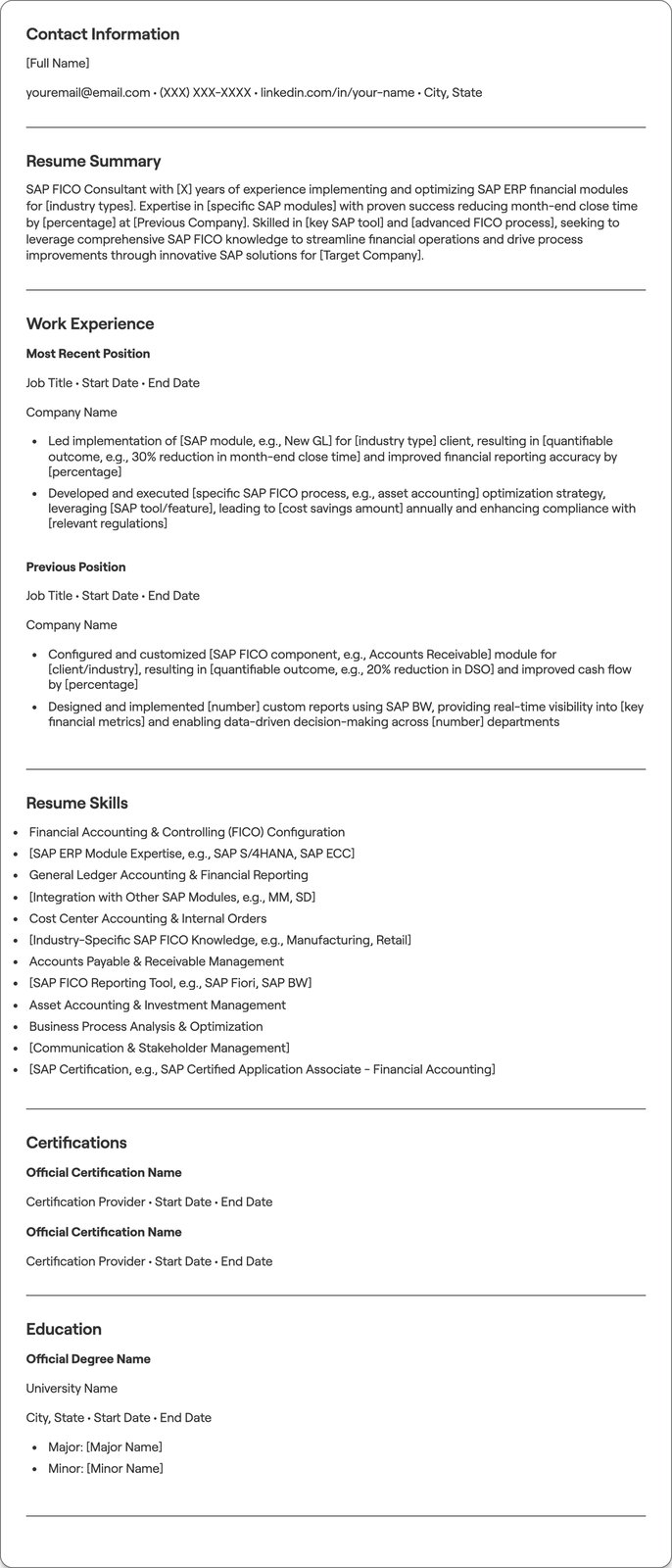 SAP FICO Consultant resume example