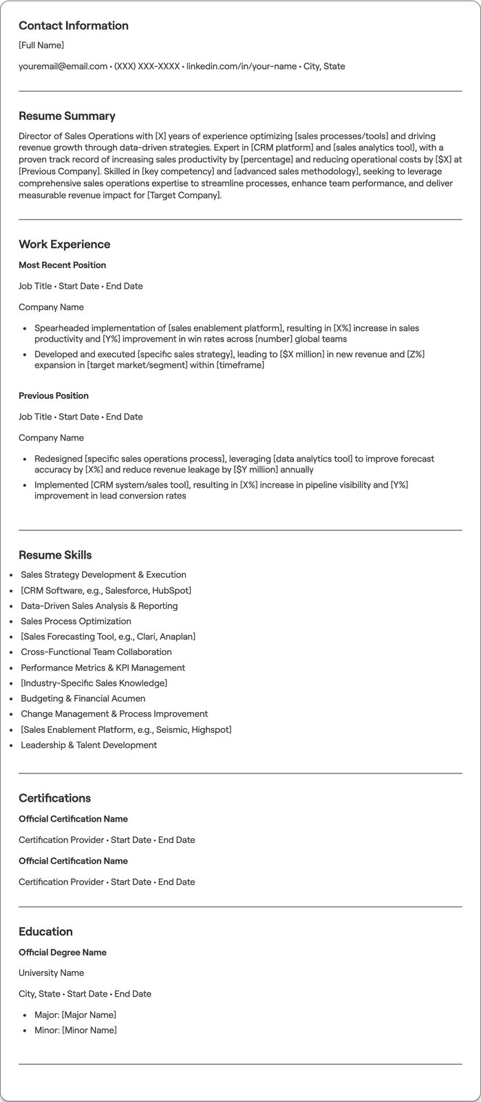 Director of Sales Operations resume example