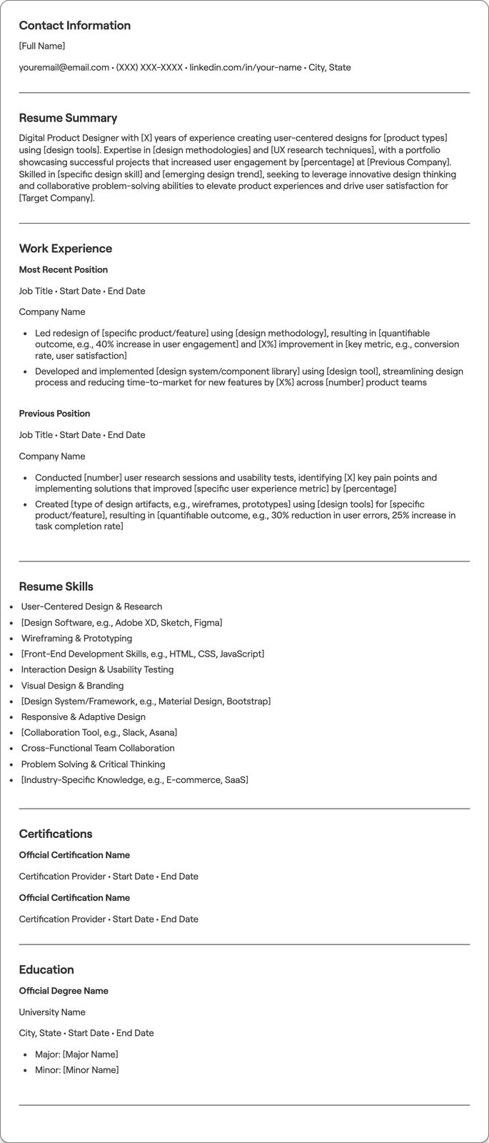 Digital Product Designer resume example