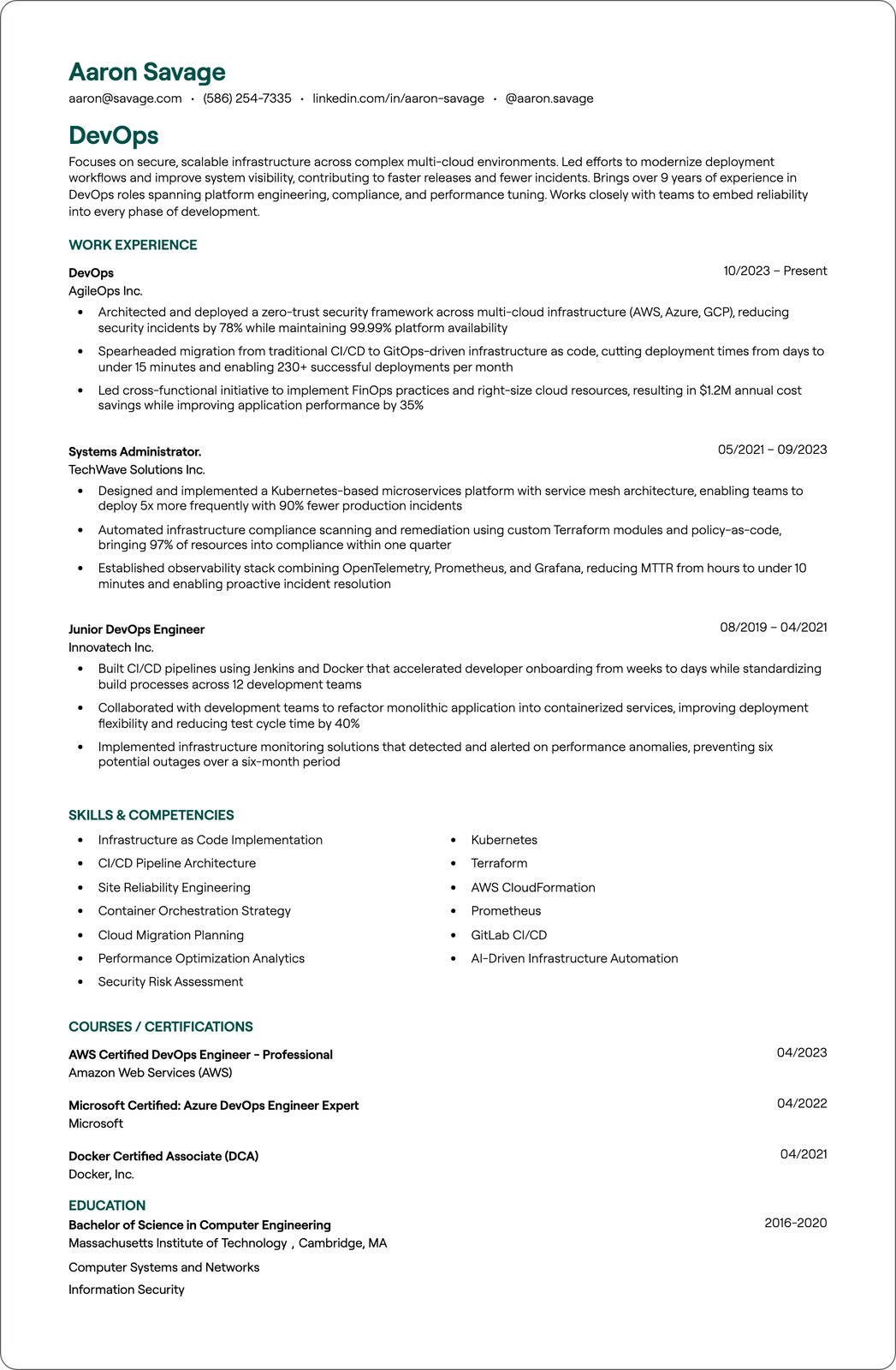 Kubernetes DevOps Engineer resume example