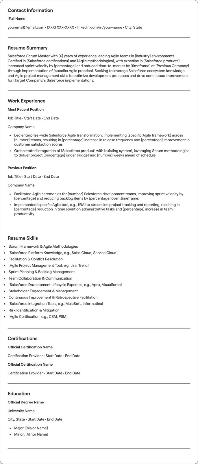 Salesforce Scrum Master resume example