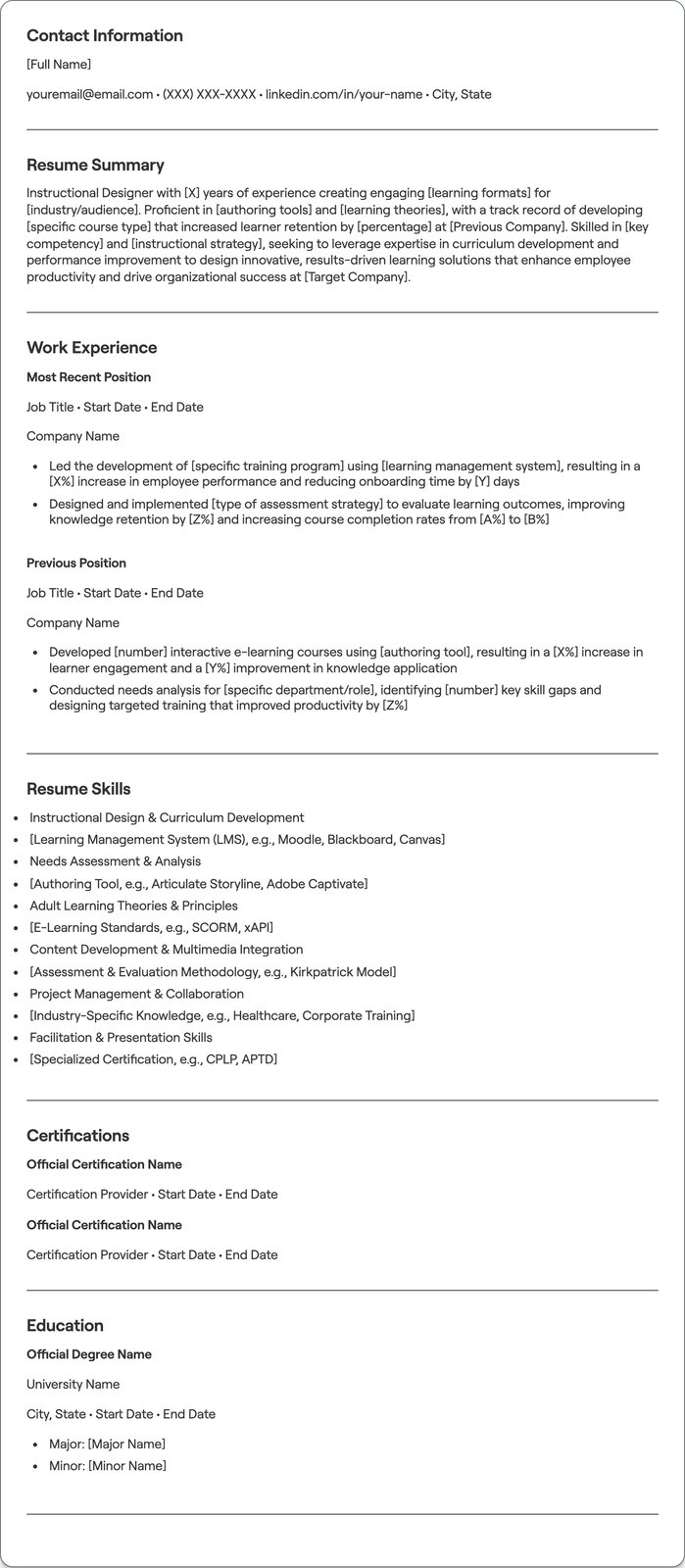 Instructional Designer resume example