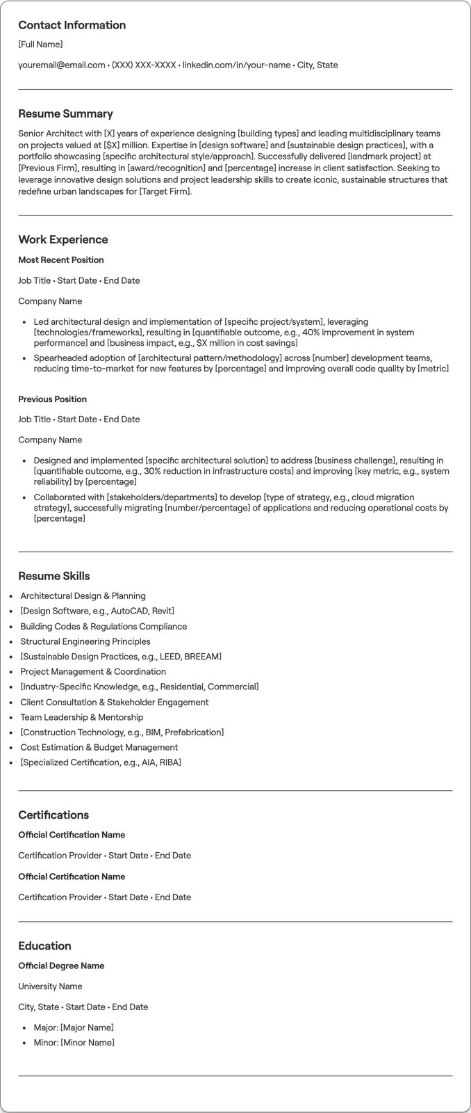 Senior Architect resume example