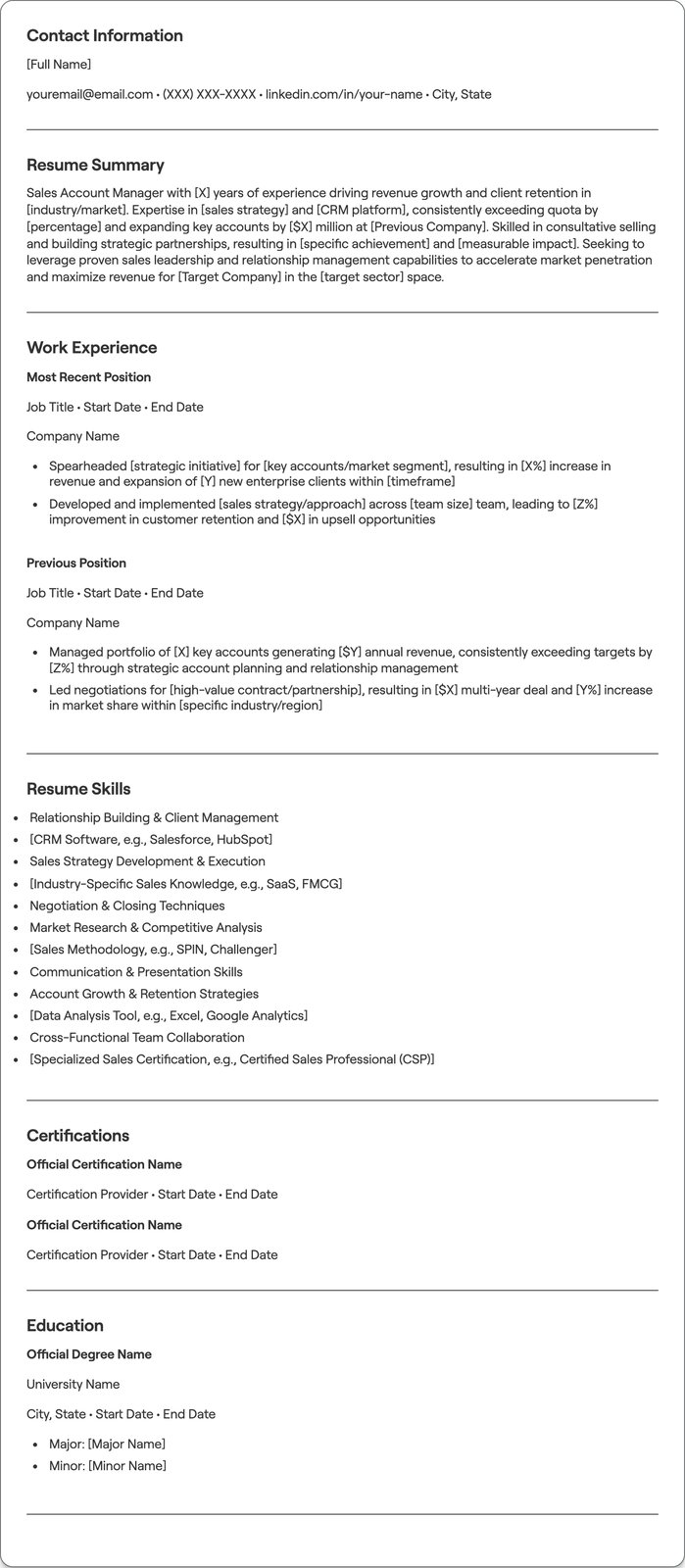 Sales Account Manager resume example