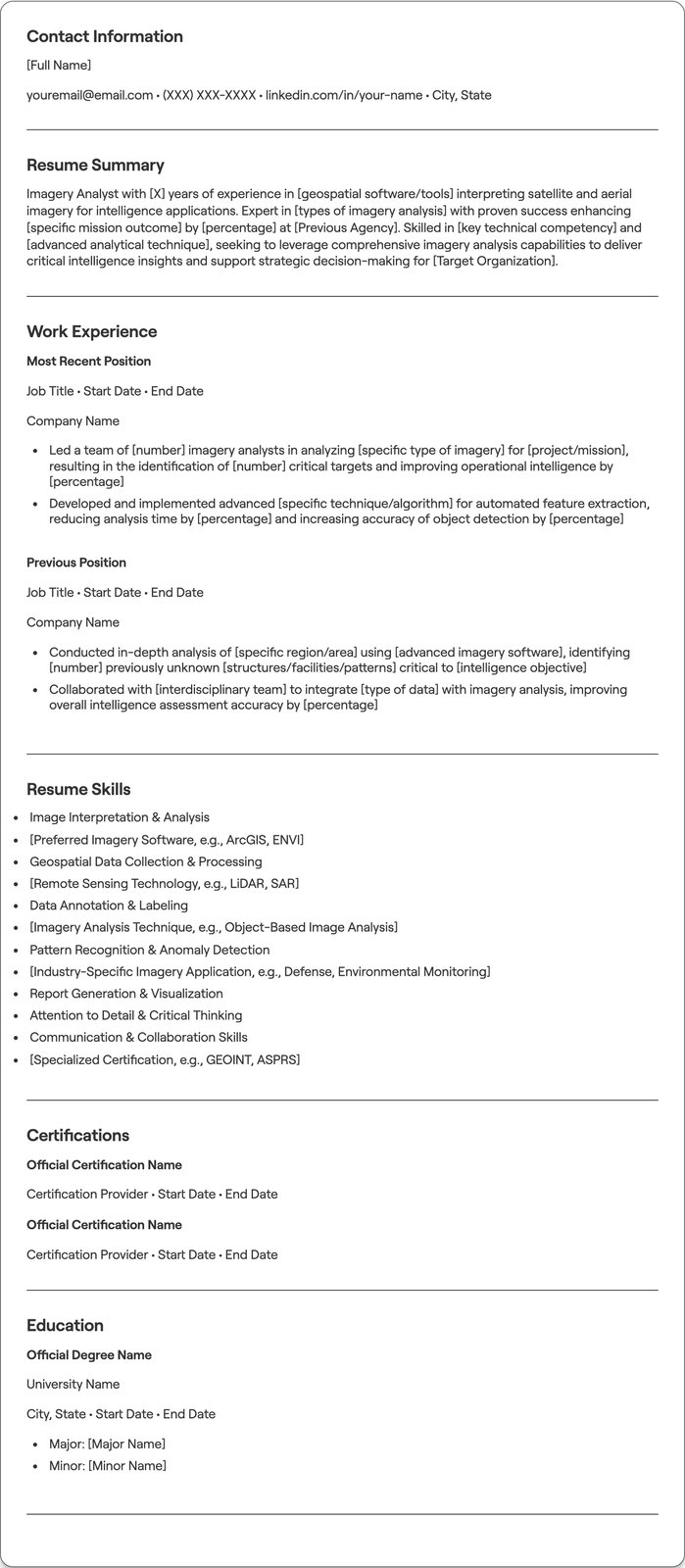 Imagery Analyst resume example