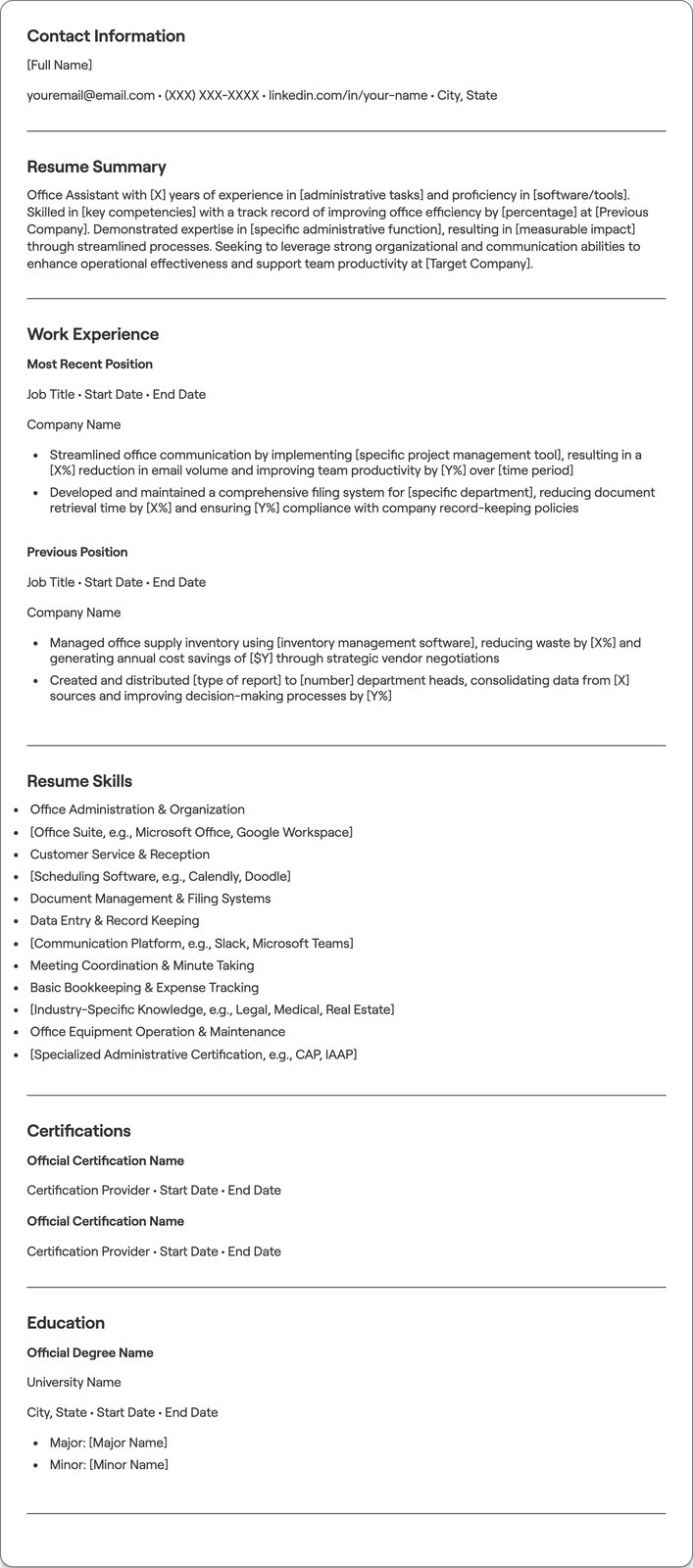 Office Assistant resume example
