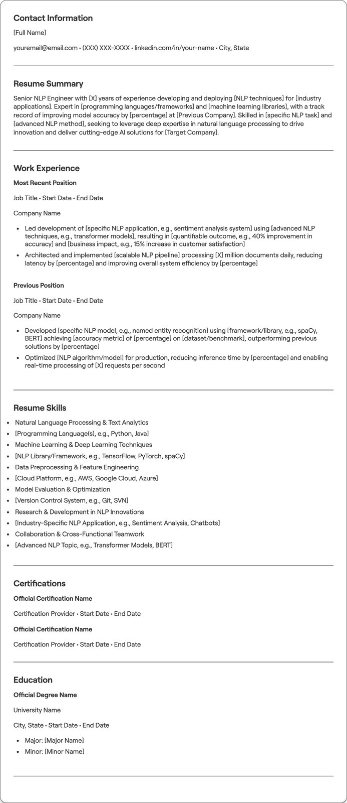 Senior NLP Engineer resume example
