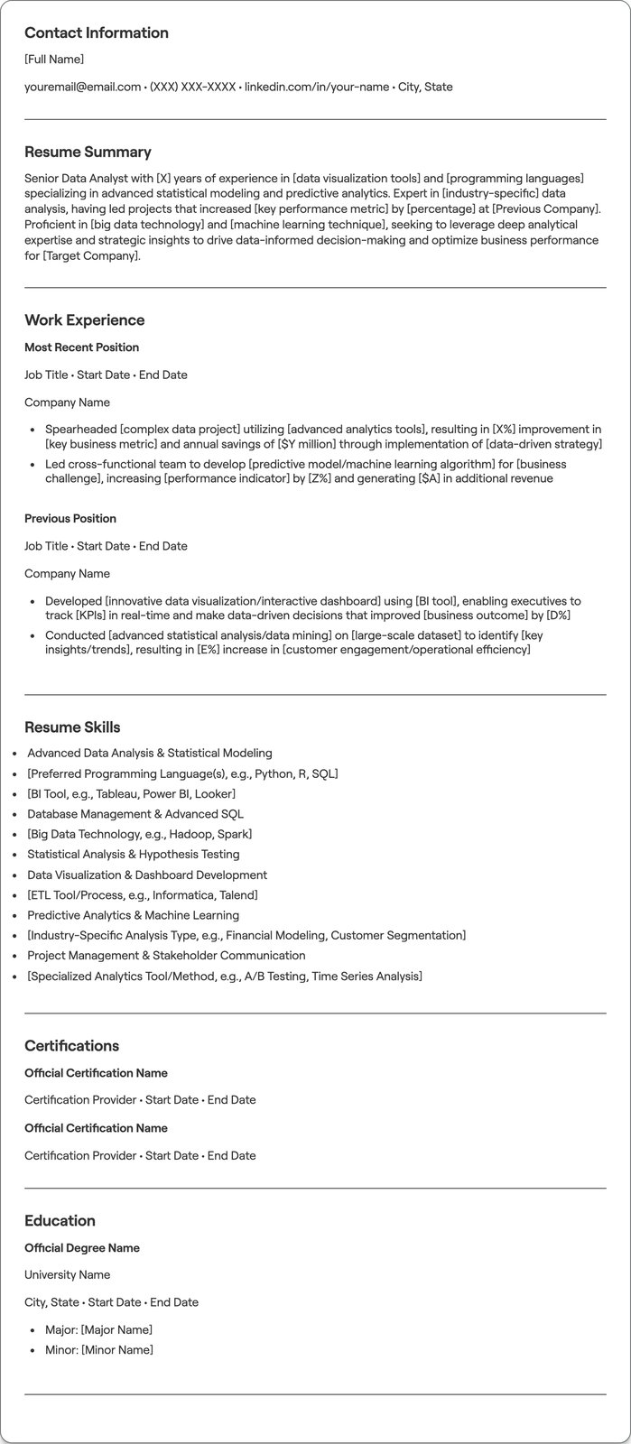 Senior Data Analyst resume example