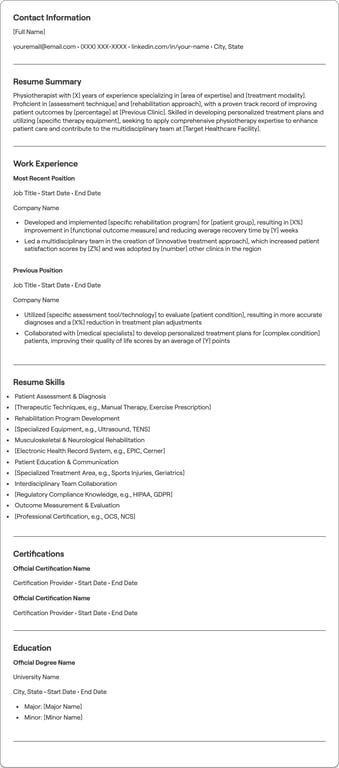 Physiotherapist resume example
