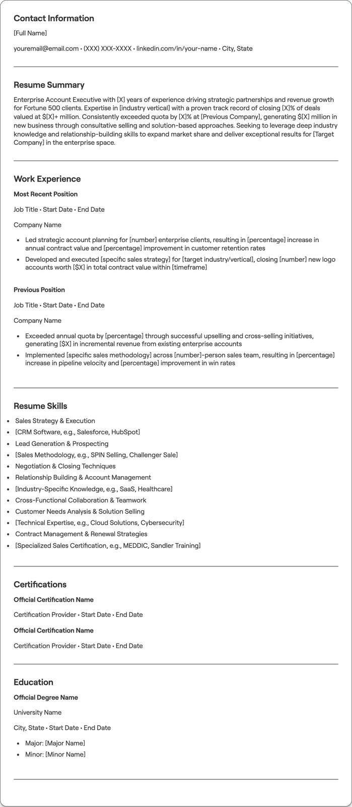 Enterprise Account Executive resume example