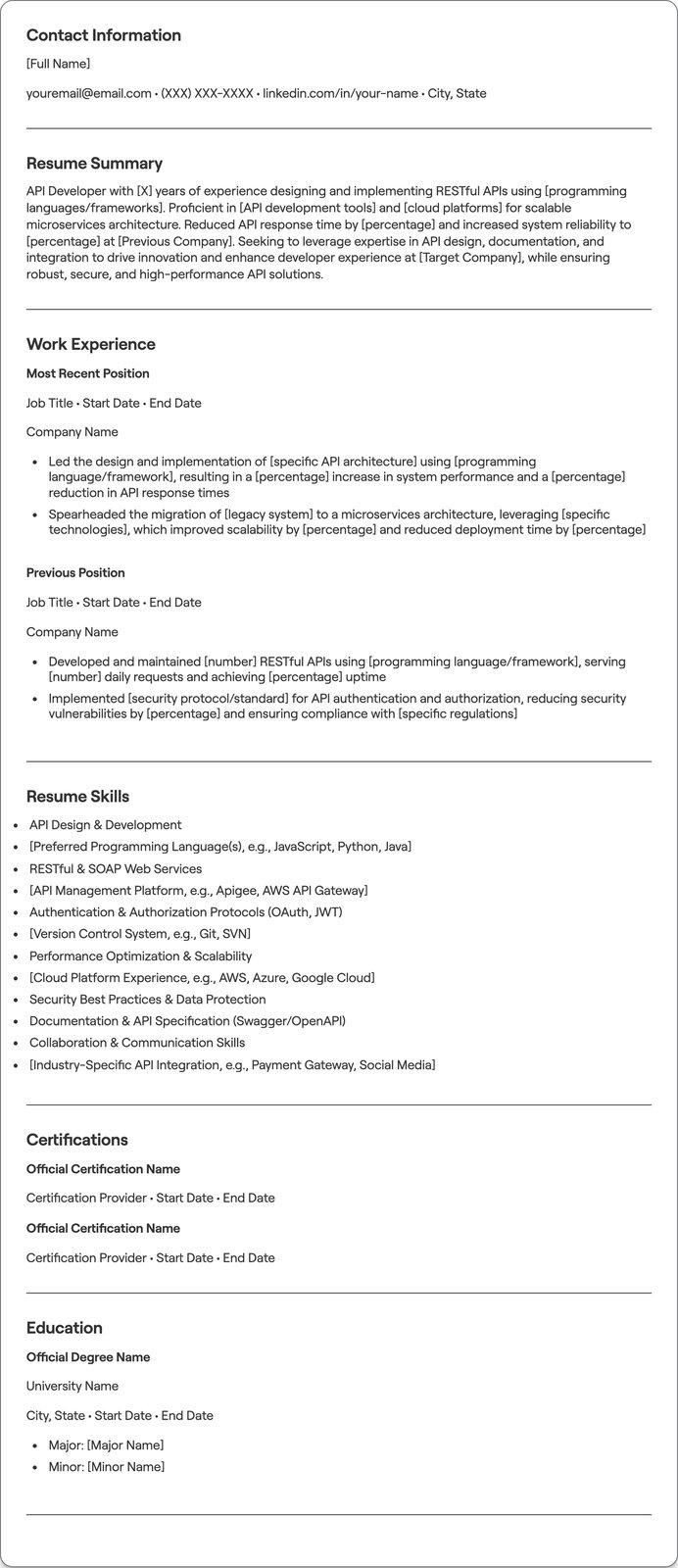API Developer resume example