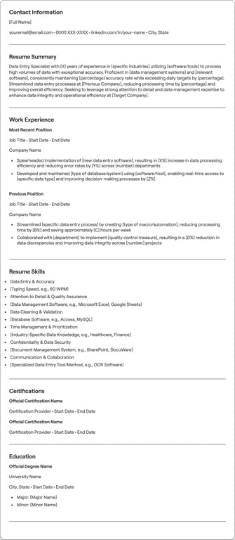 Data Entry resume preview