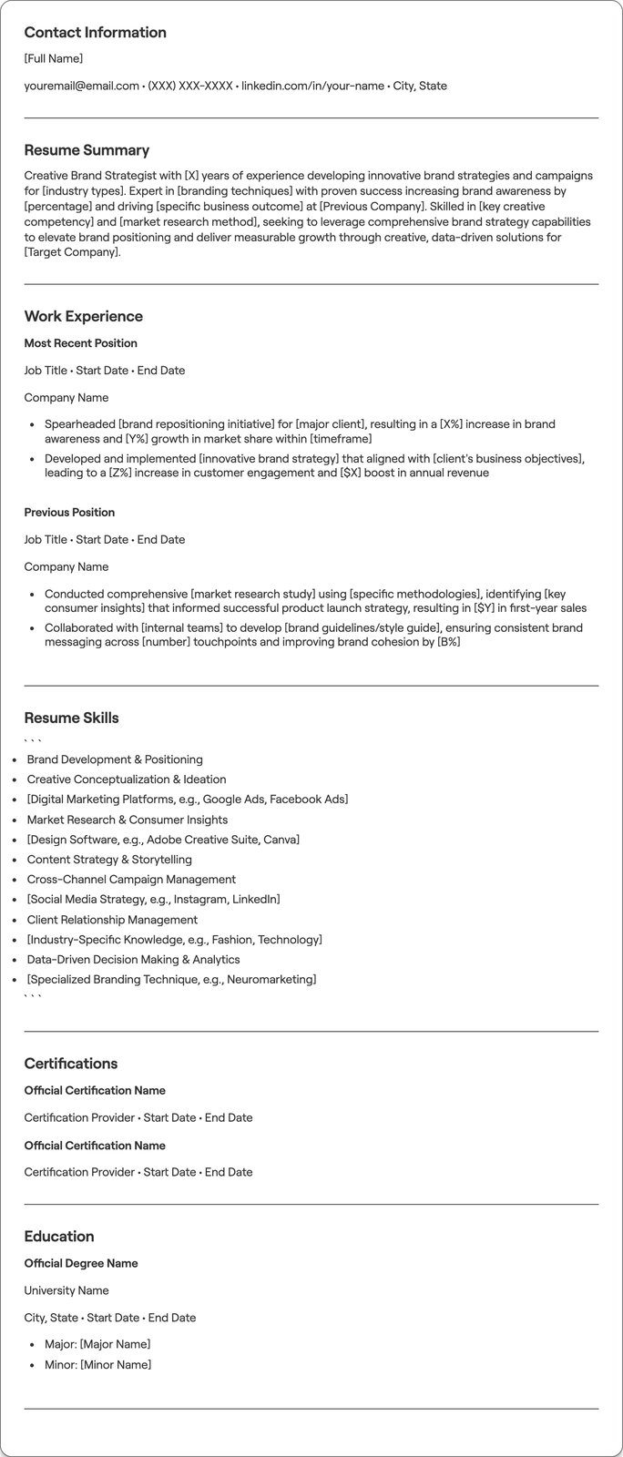 Creative Brand Strategist resume example