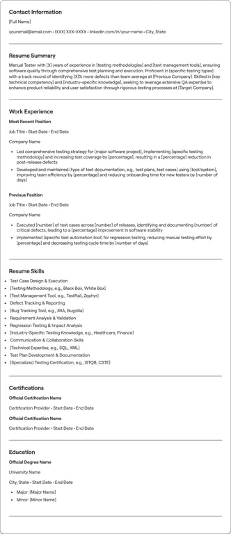 Manual Tester resume preview