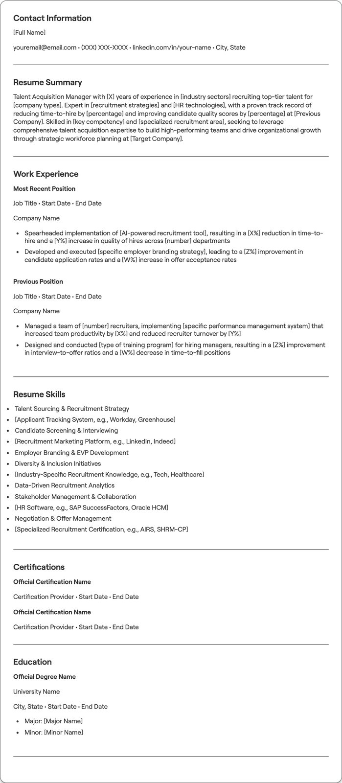 Talent Acquisition Manager resume example