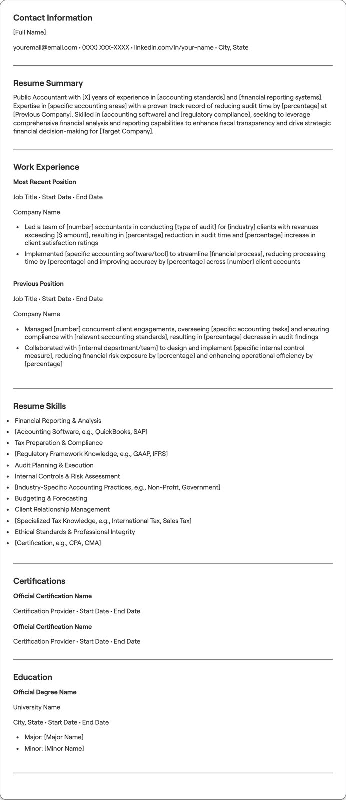Public Accountant resume example