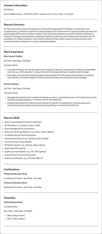 AV Technician resume preview