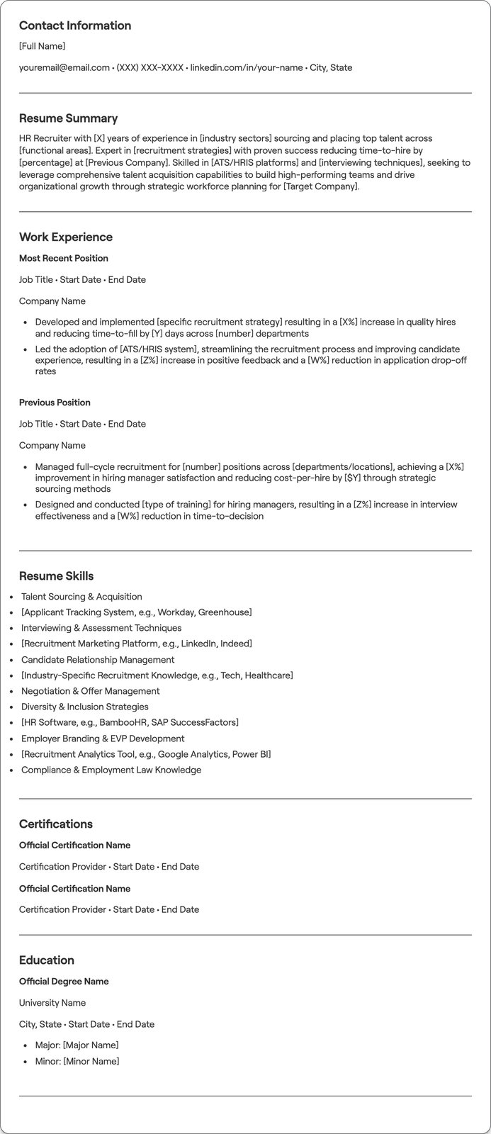 HR Recruiter resume example