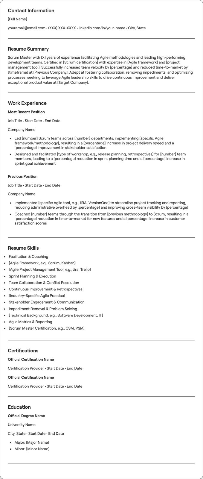 Scrum Master resume example
