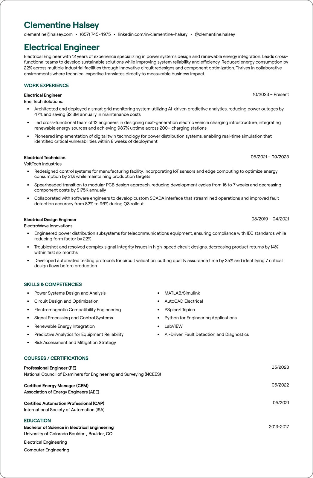 RF Engineer resume example