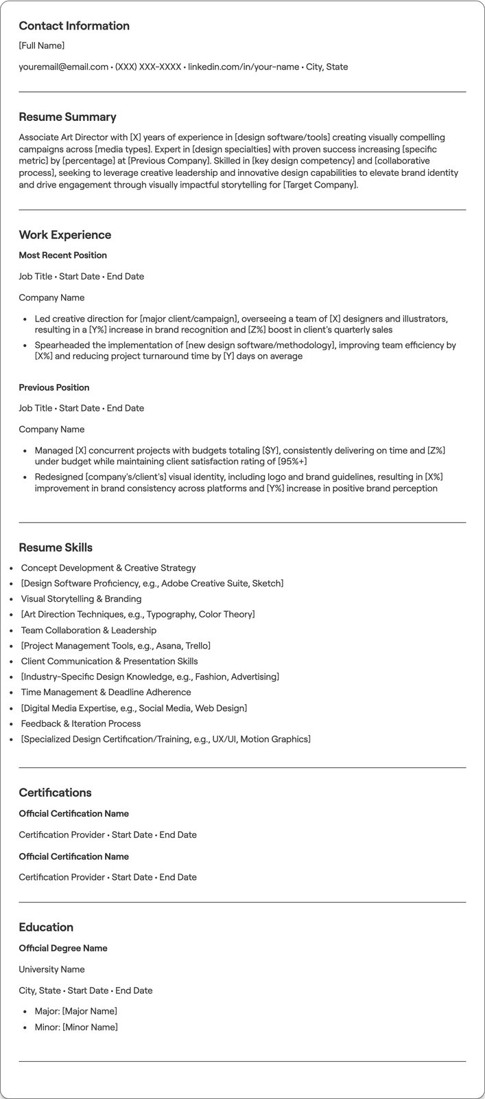 Associate Art Director resume example
