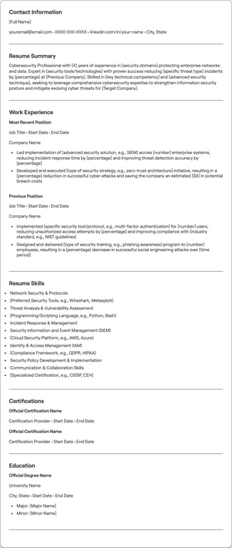 Cybersecurity resume example