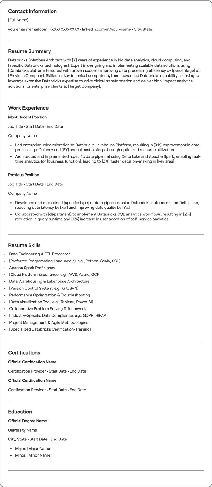 Databricks resume example
