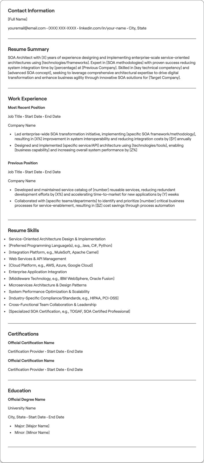 SOA Architect resume example