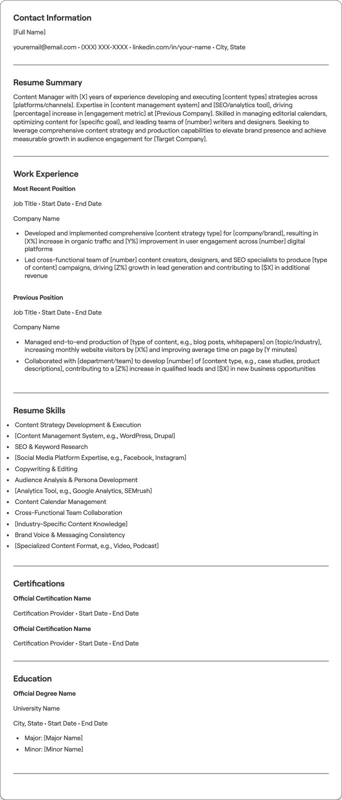 Content Manager resume example
