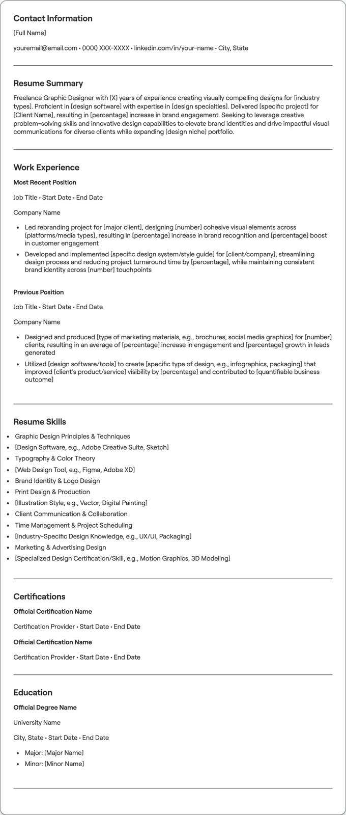 Freelance Graphic Designer resume example