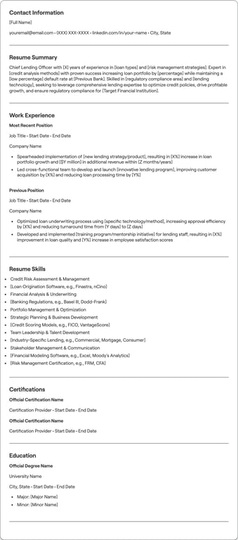 Chief Lending Officer resume preview
