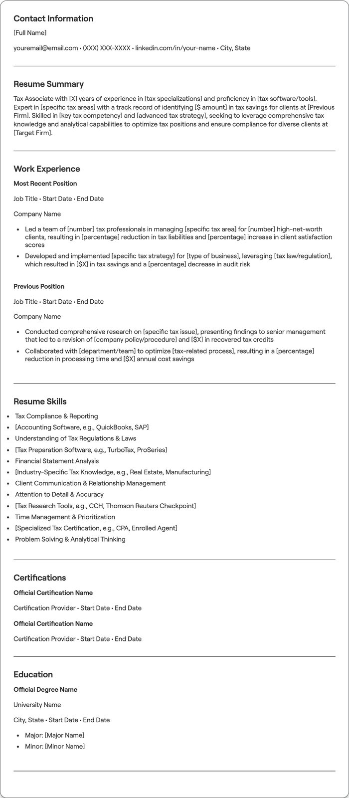 Tax Associate resume example