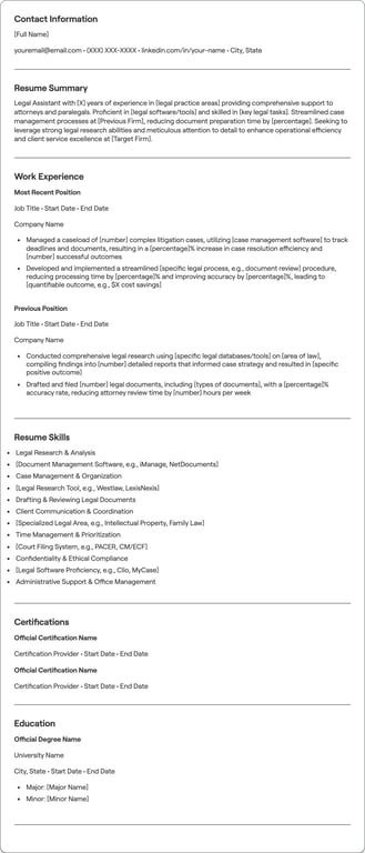 Legal Assistant resume example