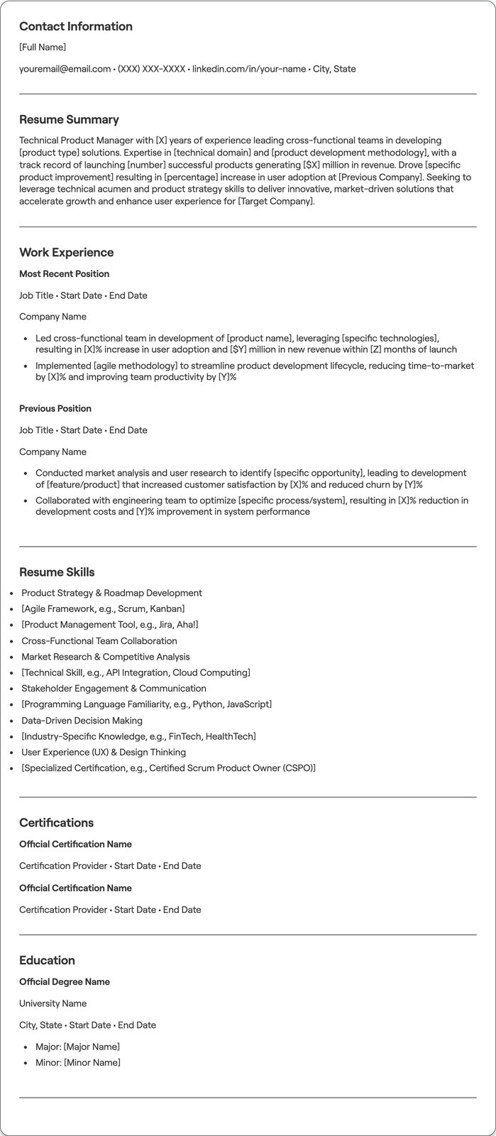 Technical Product Manager resume example