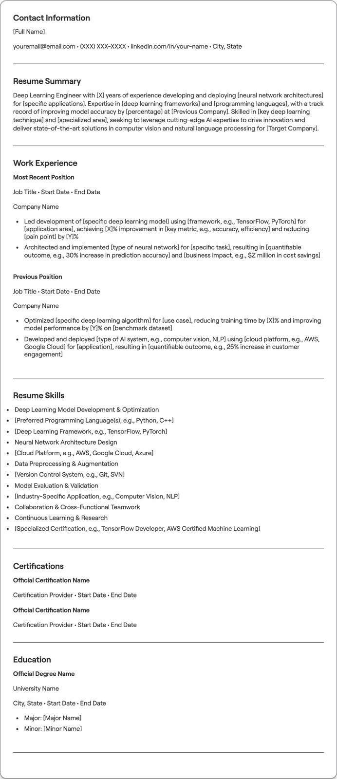 Deep Learning Engineer resume example