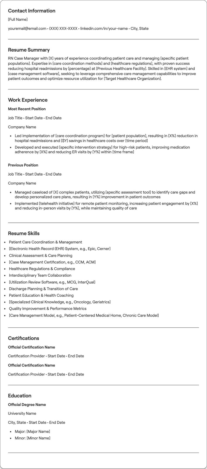 RN Case Manager resume example
