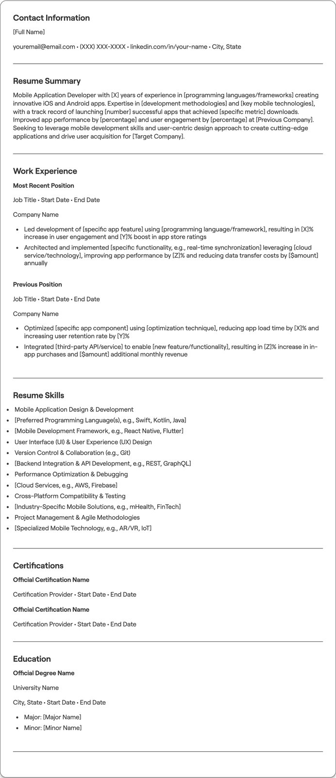 Mobile Application Developer resume example