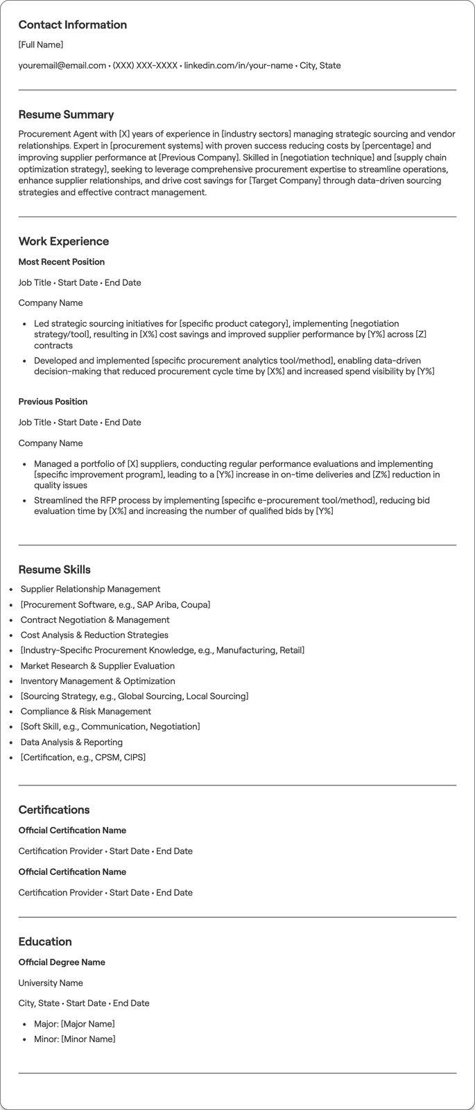 Procurement Agent resume example